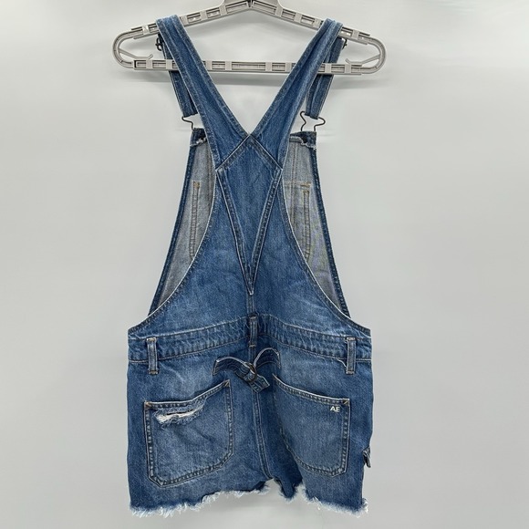 American Eagle Bib Overall Shorts Distressed Medium Wash Womens Small S Cotton - Picture 5 of 12